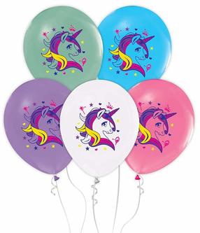 Balionų rinkinys ovalūs GoDan Unicorn, įvairių spalvų, 5 vnt.