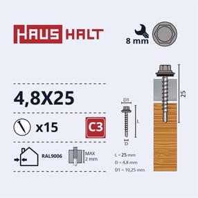 Savisriegis Haushalt, 4.8 mm x 25 mm, 15 vnt.