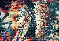 Fototapetas Artgeist Street Art - Colourful Graffiti With Profile Of A Woman On A Brick Background, 70 cm x 70 cm