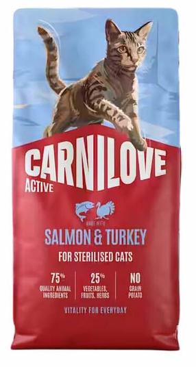 Kuiv kassitoit Carnilove Active Salmon & Turkey Sterilised, kalkun/lõhe, 6 kg
