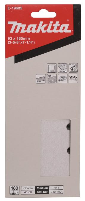 Šlifavimo lapas Makita E-19685, 180, 18.5 cm x 9.3 cm, 10 vnt.