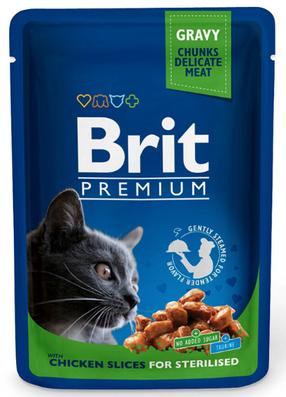 Šlapias kačių maistas Brit Premium Chicken Slices Sterilised, vištiena, 0.1 kg