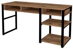 Rašomasis stalas su lentyna Kalune Design Emro, 150 cm x 58.4 cm, 75.8 cm, juoda sp./riešuto sp.