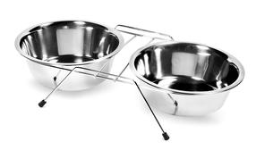 Statiiv koos kaussidega koera jaoks Record Holder With Bowls, 1.6 l, 2.15 cm, hõbe v.