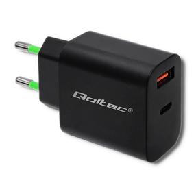 Adapteris Qoltec Power Adapter 51713, USB Type C/USB Type A/Europlug, 2.06 cm, juoda, 20 W