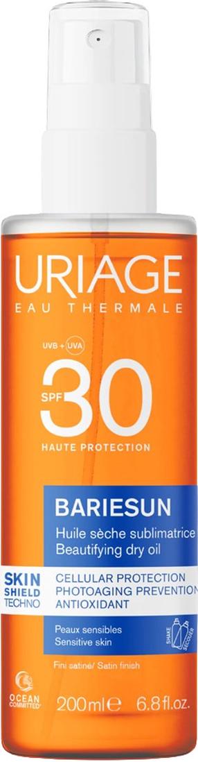 Päevituse hooldusõli keha jaoks/juustele Uriage Bariesun Dry SPF30, 200 ml