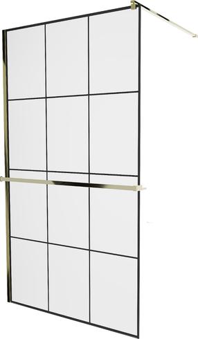 Dušo sienelė Mexen Kioto+ Walk-In, 110 cm x 200 cm, aukso sp./juoda sp./grūdintas