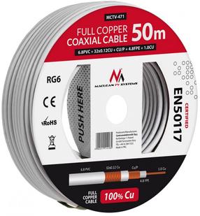 Laidas Maclean RG6 Coaxial, Coaxial, 50 m, balta sp.