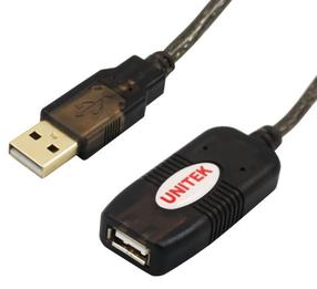 Vads Unitek USB / USB USB 2.0 A male, USB 2.0 A female, 20 m, melna krās.
