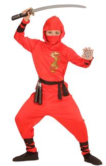 Kostiumas vaikams, superherojus Widmann Red Dragon Ninja, juoda sp./raudona sp., 140 cm