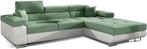 Kampinė sofa Armando Soro 34, Soft 17, balta sp./žalia sp., dešininė, 280 x 205 cm x 90 cm