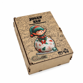 Medinė dėlionė PuzzleOK Jolly Elf, 19 cm x 14 cm, 61 vnt.
