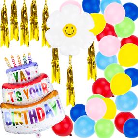 Balionų rinkinys figūrinis/apvalus Happy Birthday, įvairių spalvų