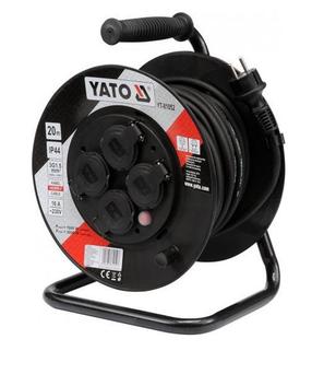 Ilgintuvas su rite Yato, 3 x 1,5 mm², 20 m, IP44, 4 lizdų, juoda sp.