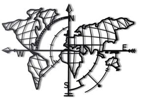 Sienos dekoracija Wallity World Map Compass, 95 cm x 65 cm