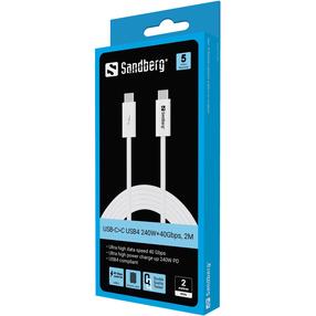Vads Sandberg USB-C>C USB4 240W+40Gbps 2M 136-57, USB Type-C, balta krās.