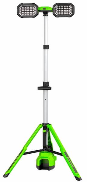 Statybinis prožektorius su stovu, pastatomas Greenworks G24SWL, 1000 - 3000 lm, IP20, sidabro sp./juoda sp./žalia sp.