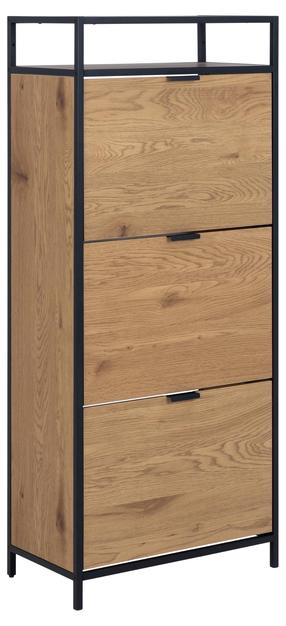 Apavu skapis Seaford, ozola krās./melns krās., 56 cm x 30 cm x 129 cm
