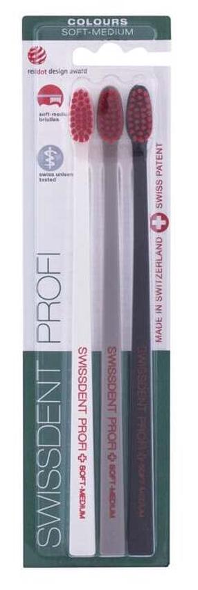Zobu birste Swissdent Profi Colours Trio, balta krās./melna krās./pelēka krās.