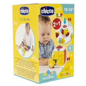 Magiškas kubas Chicco 2 In 1 Bricks, 12 cm, balta sp./raudona sp./geltona sp., 17 vnt.