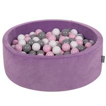 Baseinas su kamuoliukais KiddyMoon Velvet Ball Pool Round 300 Balls, 90 cm x 90 cm, 300 vnt, balta sp./rožinė sp.