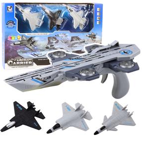 Rotaļu lidmašīna Lean Toys Aircraft Carrier 3in1, pelēka krās.