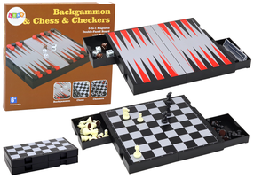 Galda spēļu komplekts Lean Toys Backgammon & Chess & Checkers 3in1, daudzkrāsains