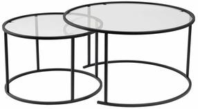 Kavos staliukų komplektas Nordure Aurum, skaidrus/juodas, 60 - 80 cm x 80 cm x 39 - 43 cm, 2 vnt.