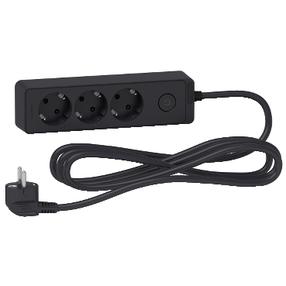 Pagarinātājs Schneider Electric, 3 x 1,5 mm², 3 m, 3 ligzdas, ar slēdzi, melna krās.