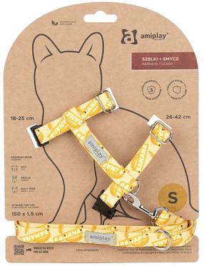 Kaķu siksna ar pavadiņu Amiplay BeHappy, 150 cm x 15 mm, dzeltena krās./oranža krās.