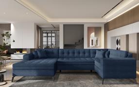 Kampinė sofa Montez Poco 40, tamsiai mėlyna sp., kairinė, 180 x 340 cm x 93 cm