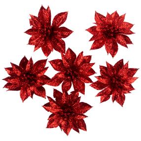 Ziemassvētku eglīšu rotaļlietu komplekts Flowers Poinsettia, sarkana krās., tekstilmateriāls, 6 gab.