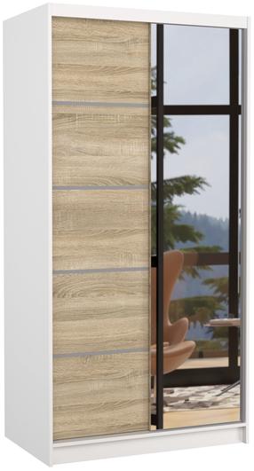 Skapis ADRK Orlando, balts krās./sonoma ozola krās., 58.1 cm x 100 cm x 200 cm, ar spoguli