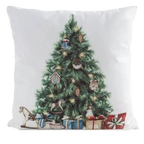 Kalėdinis dekoratyvinės pagalvėlės užvalkalas PSWA-327, balta/žalia, 45 cm x 45 cm