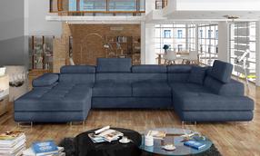 Kampinė sofa Rodrigo Omega 86, tamsiai mėlyna sp., dešininė, 202 x 345 cm x 90 cm