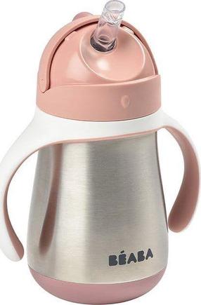 Dzeramā pudele ar silikona salmiņu Beaba 913482, 250 ml, 8 mēn., nerūsējošais tērauds/silikons, rozā krās.