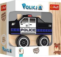 Medinės kaladėlės, automobilis Trefl Police, mėlyna sp./juoda sp.
