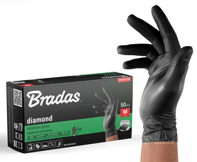 Töökindad ühekordsed Bradas Diamond, täiskasvanutele, must v., M, 50 tk