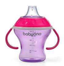 Puodelis su snapeliu BabyOno Natural Nursing Non Spill Cup, 180 ml, 3 mėn., plastikas, rožinė sp./violetinė sp.