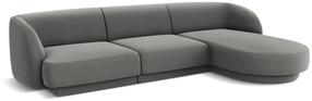 Stūra dīvāns Micadoni Home Miley Velvet 4 Seats, gaiši pelēka krās., labais, 259 x 155 cm x 74 cm