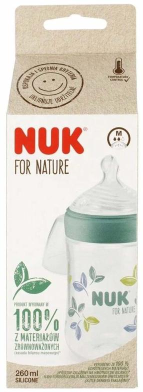 Bērnu pudelīte Nuk For Nature, 260 ml, 3 mēn., caurspīdīga krās./zaļa krās.