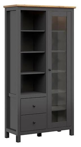 Vitrina Hesen S515-REG1W2S/20/11-GF/DASN, ąžuolo sp./grafito sp., 106 cm x 44 cm x 203 cm