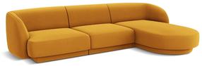 Kampinė sofa Micadoni Home Miley Velvet 4 Seats, geltona sp., dešininė, 259 x 155 cm x 74 cm