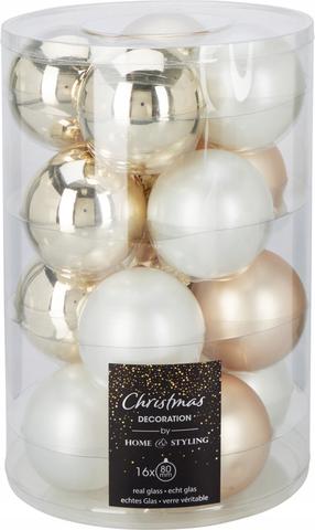 Ziemassvētku eglīšu rotaļlietu komplekts Home Styling Collection Christmas, šampanieša krās., 8 cm, stikls, 16 gab.