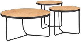 Kohvilaudade komplekt Demeter, tamm v./must v., 80 cm x 80 cm x 40 - 50 cm, 3 tk