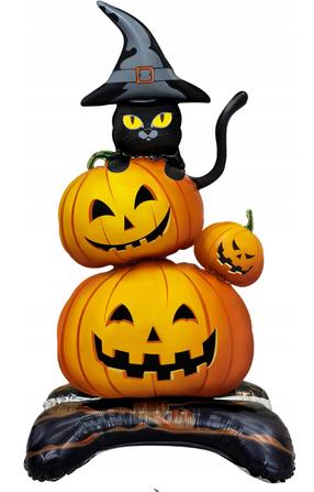 Folinis balionas figūrinis Halloween Pumpkin With Cat 140 cm, juoda sp./oranžinė sp.