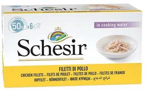 Šlapias kačių maistas Schesir Multipack Chicken Fillets in Broth, vištiena, 0.050 kg, 6 vnt.
