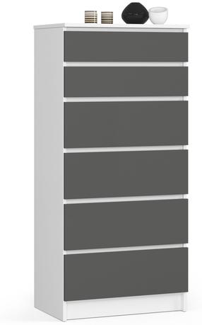 Komoda Akord K60, balta sp./pilka sp., 130 cm x 40 cm x 60 cm