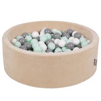 Baseinas su kamuoliukais KiddyMoon Velvet ball pit Round 200 Balls, 90 cm x 90 cm, 200 vnt, balta sp./žalia sp.