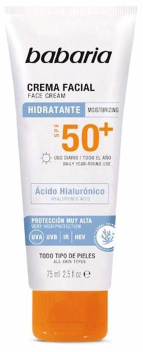 Päevituse hoolduskreem tooted näole Babaria Solar Hyaluronic Acid SPF50+, 75 ml